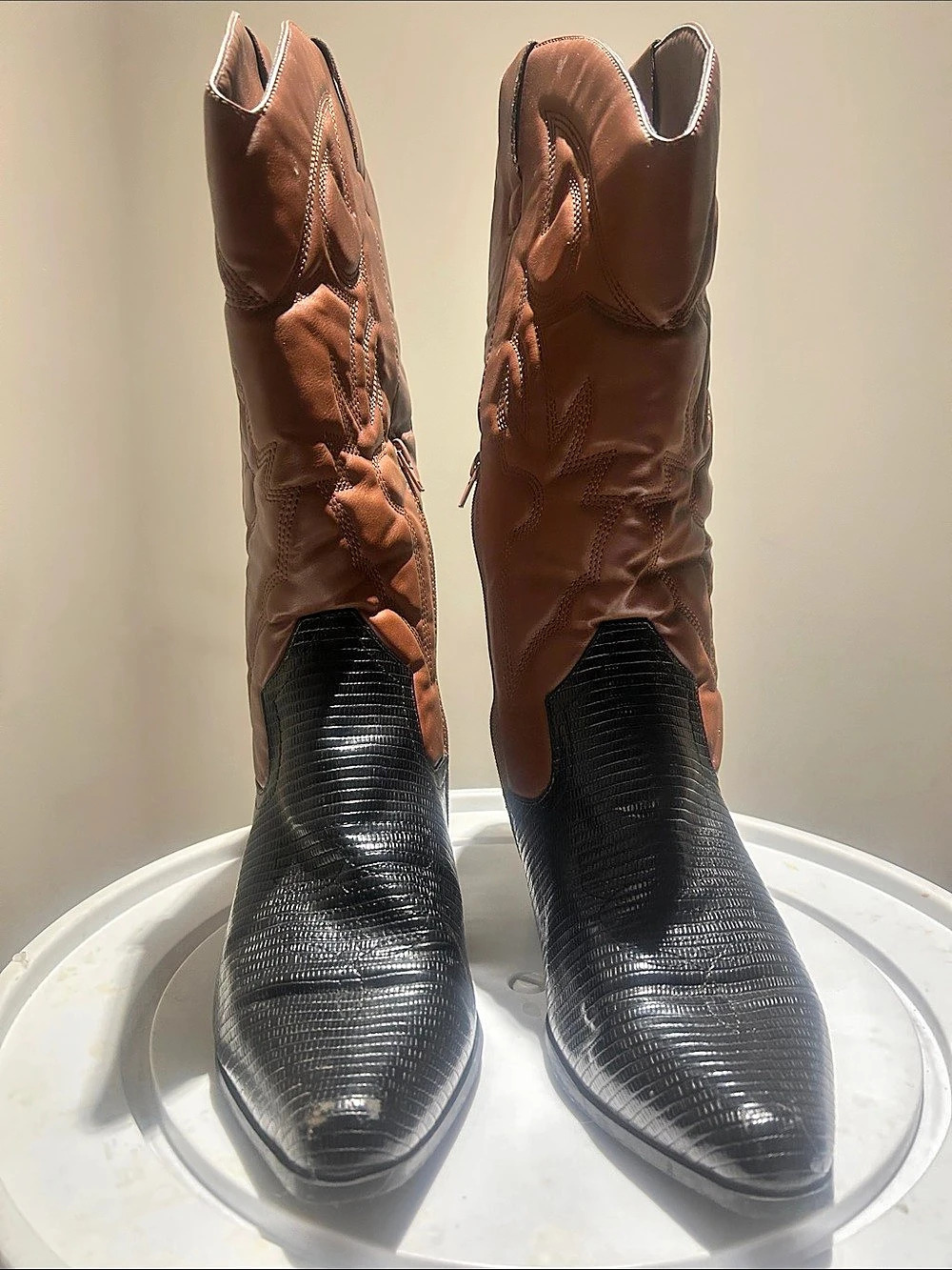 Natasha-E Western Heeled Boots Brown & Black US 11 WIDE CALF